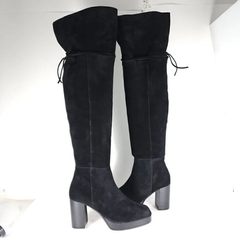 Free People Women's Echo US6-6,5 EU37 Black Suede Platform Over The Knee Boots